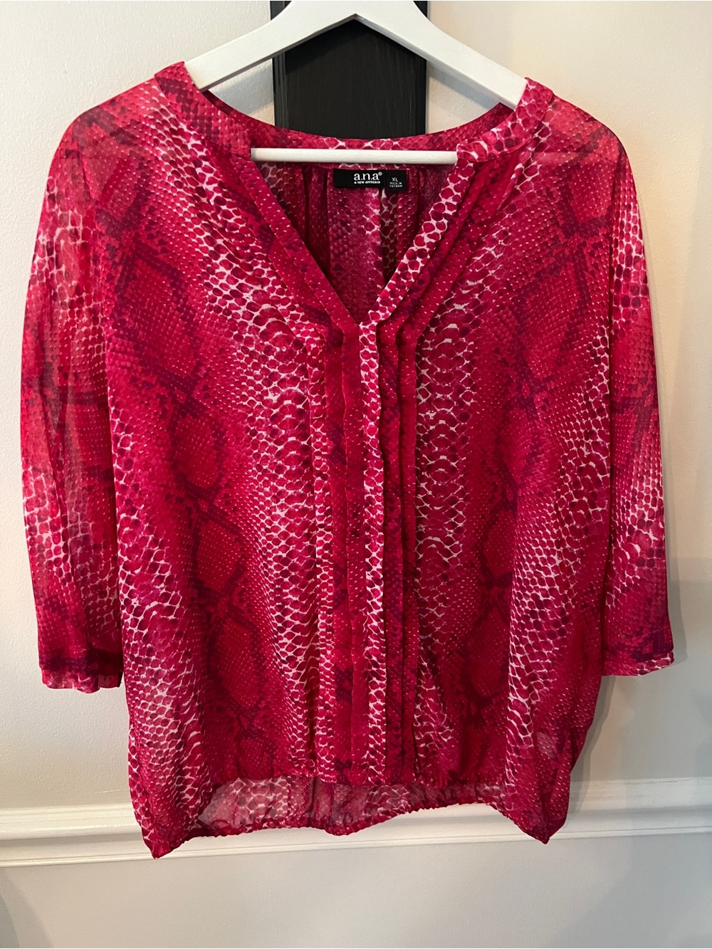 a.n.a Fuchsia Snake-Print V-Neck Blouse